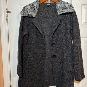 MARISOL Womens Gray Wool Blend Faux Fur Collar Coat Jacket Size L Made‎ in Italy